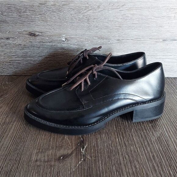 Zara Trafaluc Platform Lace up Oxford Loafer Shoe Black Size 39 - Picture 4 of 9